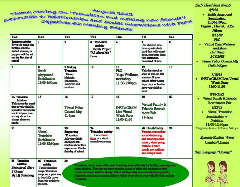 EHS August 2022 Activity Calendar